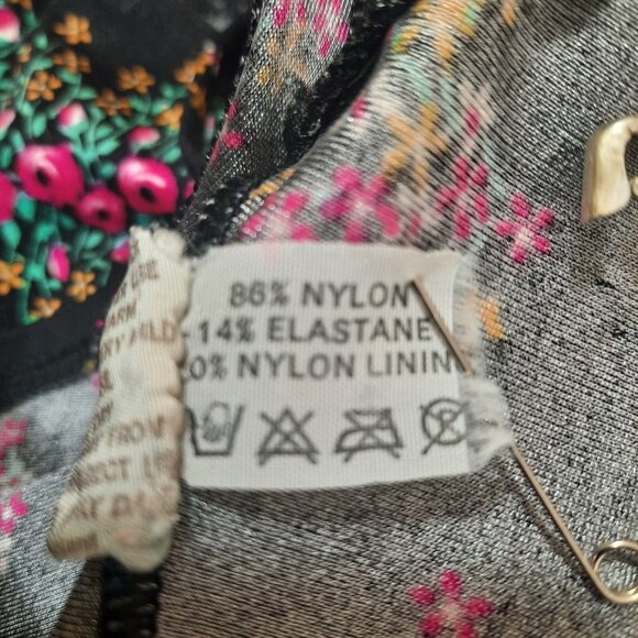 Vintage 70s Slix Swimsuit Black Pink Floral Halter Bathing Suit One Piece XS - Picture 13 of 14